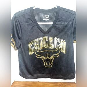 NBA Cropped Jersey Ladies Size Large Black & Gold Chicago Bulls